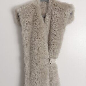 Share Helmut Lang Faux Fur Beige Vest Jacket with Belt for Women, one size